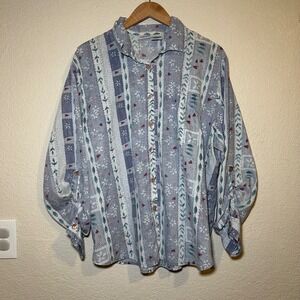 VTG Cabin Creek Women XL Top Button Up Light Cotton Valentines Day Artsy Teacher